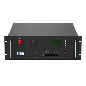 GWM Energy rack mount LiFePO4 lithium battery front view with display, terminals, communication ports and power controls