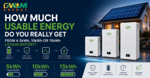 GWM Energy 5kWh, 10kWh and 15kWh lithium battery usable energy comparison for home solar backup